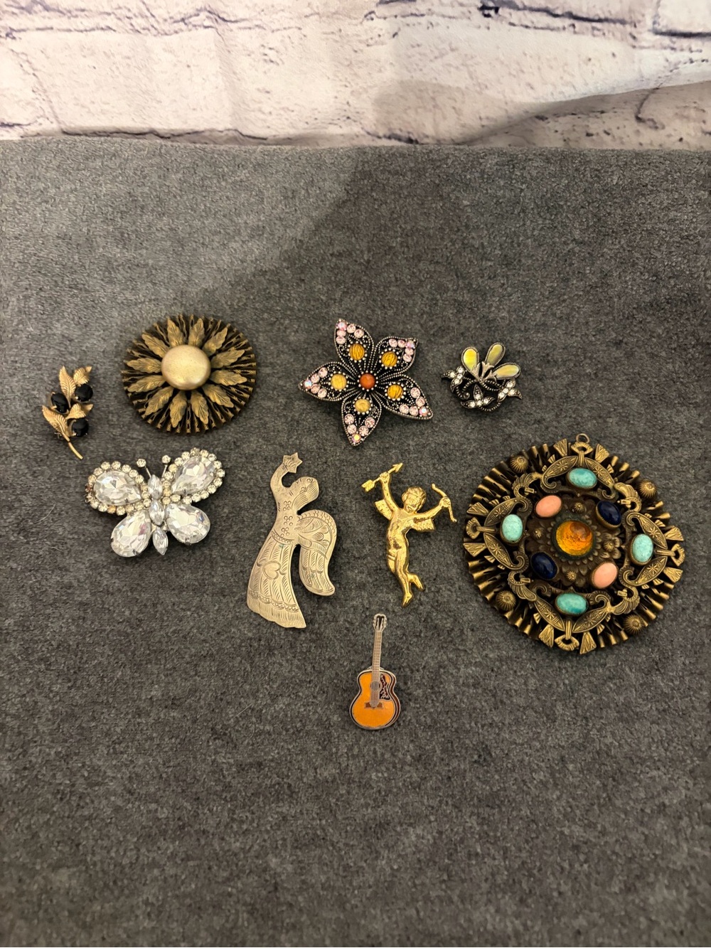 Vintage Mixed Brooch Lot with Gold Tones and Colorful Accents
